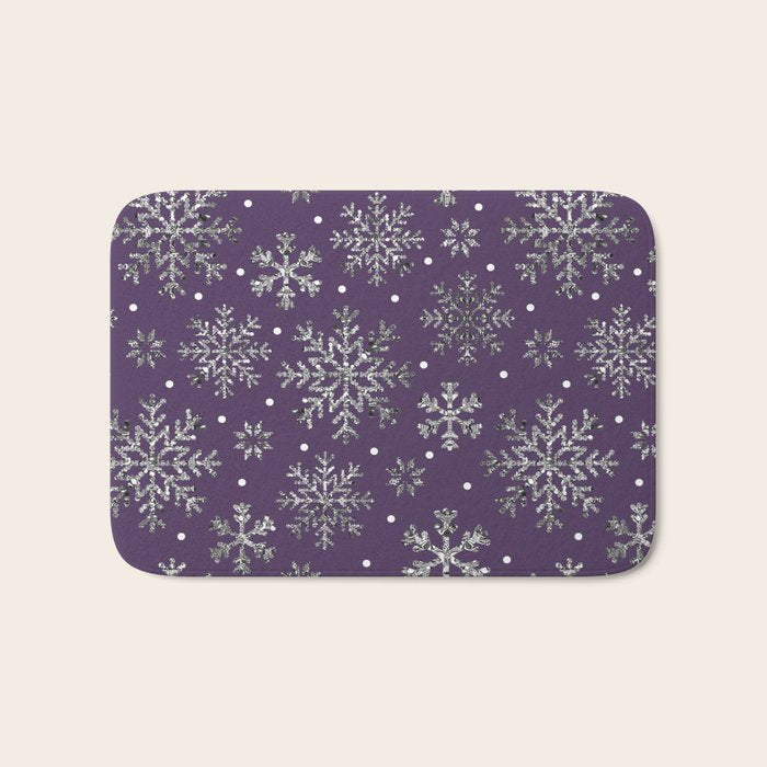 Vintage Christmas Silver snowflakes plum purple Bath Mat Gallery Image 1
