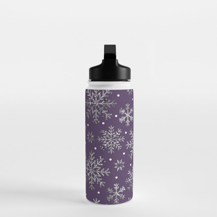 Vintage Christmas Silver snowflakes plum purple Water Bottle Gallery Image 3