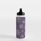 Vintage Christmas Silver snowflakes plum purple Water Bottle Gallery Image 3