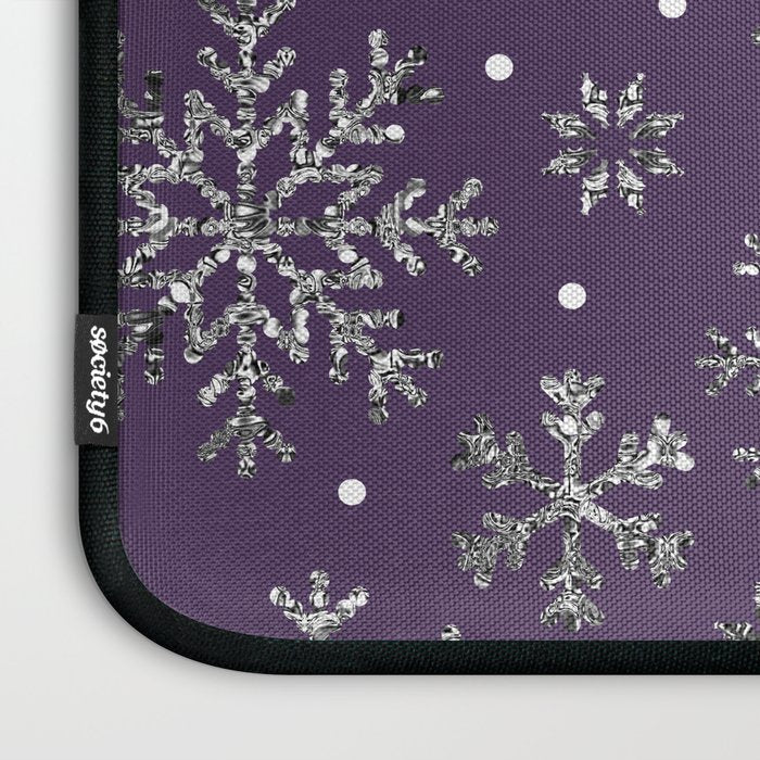 Vintage Christmas Silver snowflakes plum purple Laptop Sleeve Gallery Image 3