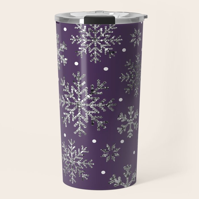 Vintage Christmas Silver snowflakes plum purple Travel Mug Gallery Image 1
