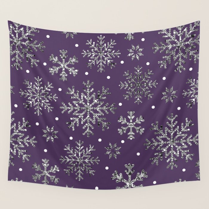 Vintage Christmas Silver snowflakes plum purple Wall Tapestry Gallery Image 4