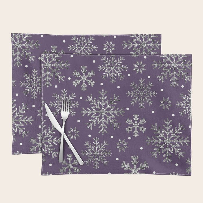 Vintage Christmas Silver snowflakes plum purple Placemat Gallery Image 1