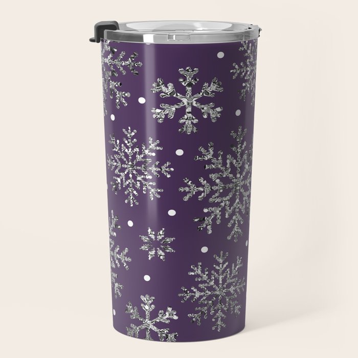 Vintage Christmas Silver snowflakes plum purple Travel Mug Gallery Image 3