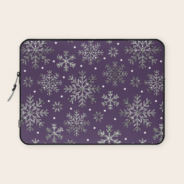Vintage Christmas Silver snowflakes plum purple Laptop Sleeve Gallery Image 1