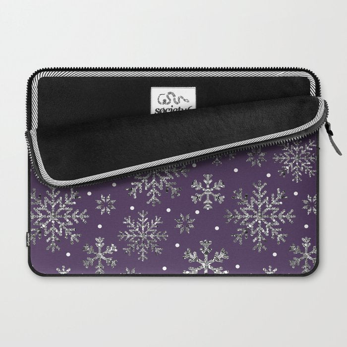 Vintage Christmas Silver snowflakes plum purple Laptop Sleeve Gallery Image 2
