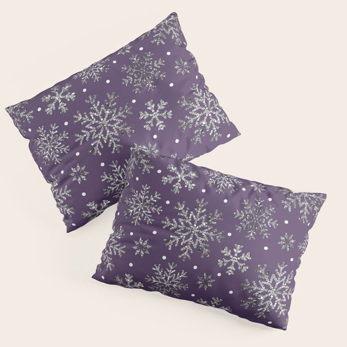 Vintage Christmas Silver snowflakes plum purple Pillow Sham Gallery Image 3