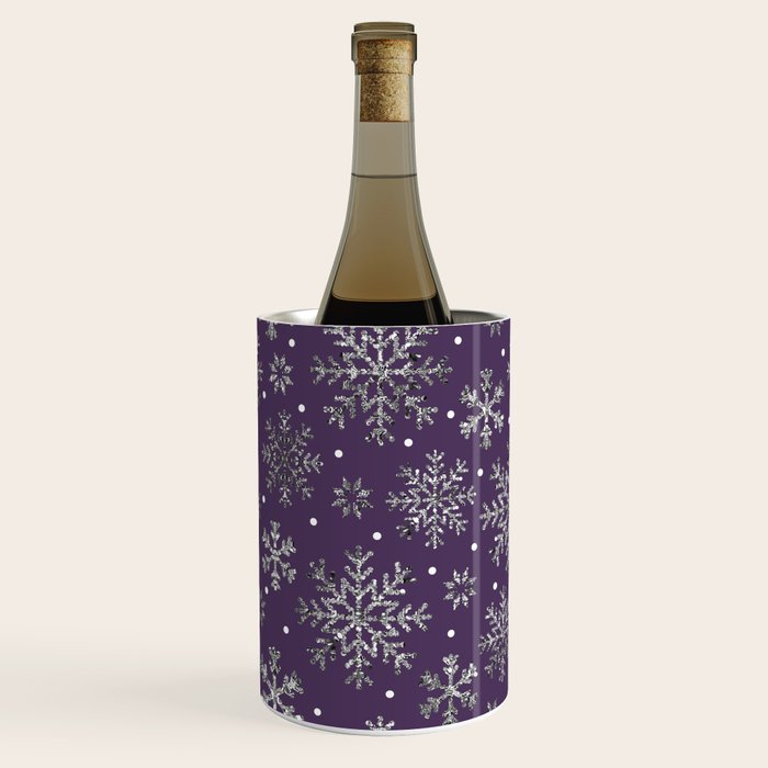 Vintage Christmas Silver snowflakes plum purple Wine Chiller Gallery Image 3