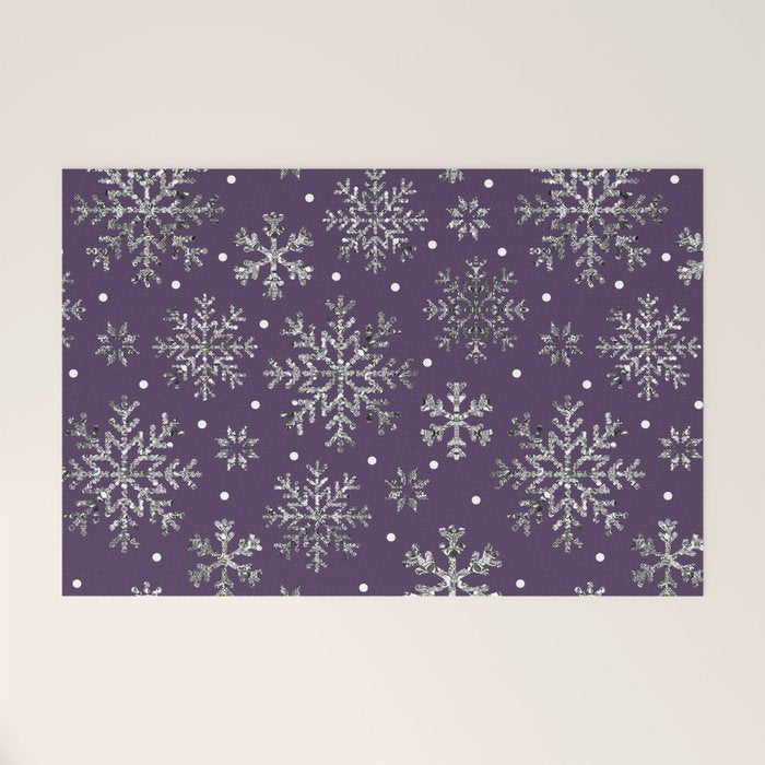 Vintage Christmas Silver snowflakes plum purple Welcome Mat Gallery Image 1