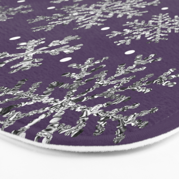 Vintage Christmas Silver snowflakes plum purple Bath Mat Gallery Image 3