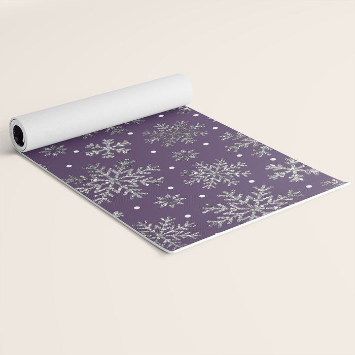 Vintage Christmas Silver snowflakes plum purple Yoga Mat Gallery Image 2