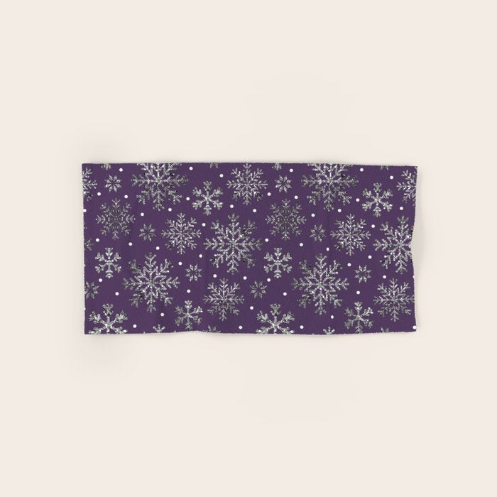 Vintage Christmas Silver snowflakes plum purple Bath Towel Gallery Image 1