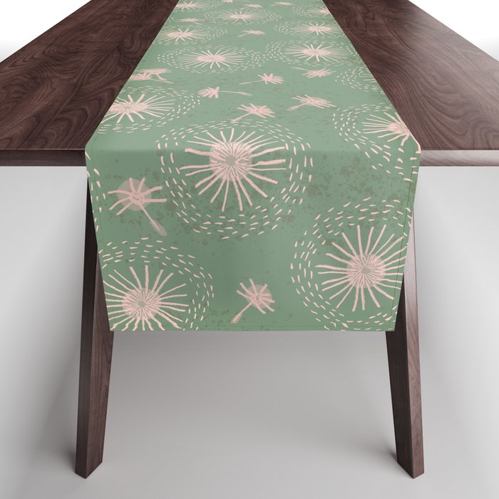 Make A Wish Dandelion Pattern in Sage Green & Peach Table Runner Gallery Image 1
