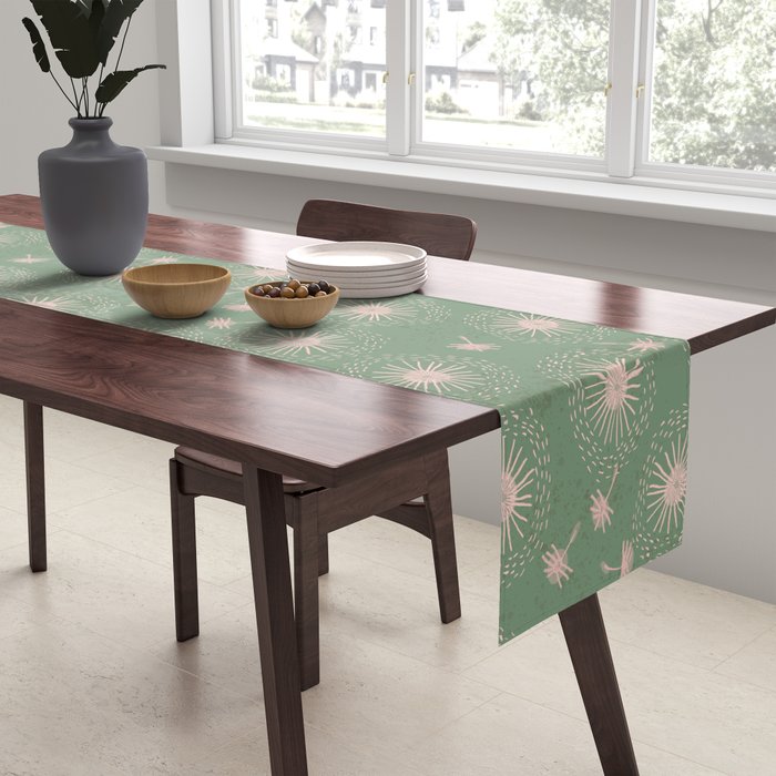 Make A Wish Dandelion Pattern in Sage Green & Peach Table Runner Gallery Image 2