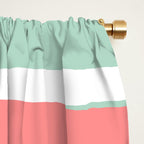 Festive, Abstract, Colorful Stripes, Coral and Teal Green Window Curtain Gallery Image 2