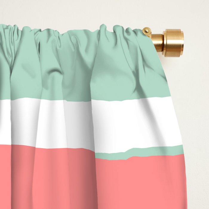 Festive, Abstract, Colorful Stripes, Coral and Teal Green Window Curtain Gallery Image 2