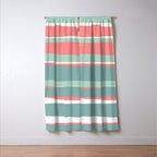 Festive, Abstract, Colorful Stripes, Coral and Teal Green Window Curtain Gallery Image 3