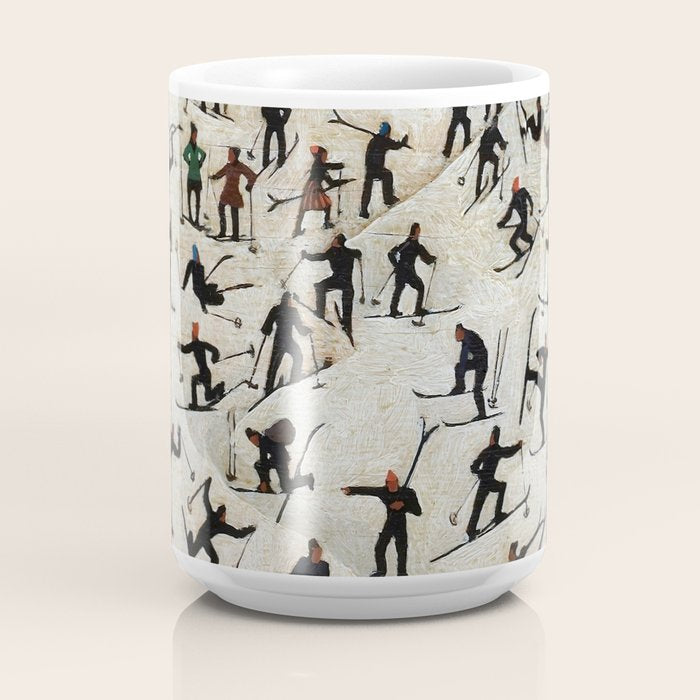 Skiers underway, humorous ski slope winter downhill landscape painting by Franz Sedlacek Coffee Mug Gallery Image 4