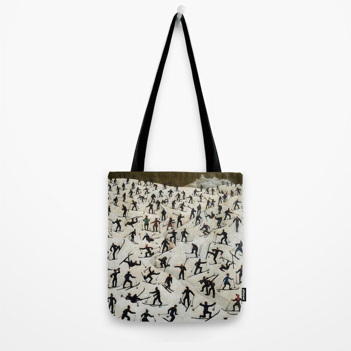 Skiers underway, humorous ski slope winter downhill landscape painting by Franz Sedlacek Tote Bag Gallery Image 2