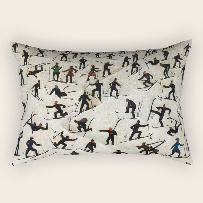 Skiers underway, humorous ski slope winter downhill landscape painting by Franz Sedlacek Rectangular Pillow Gallery Image 2