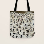 Skiers underway, humorous ski slope winter downhill landscape painting by Franz Sedlacek Tote Bag Gallery Image 1