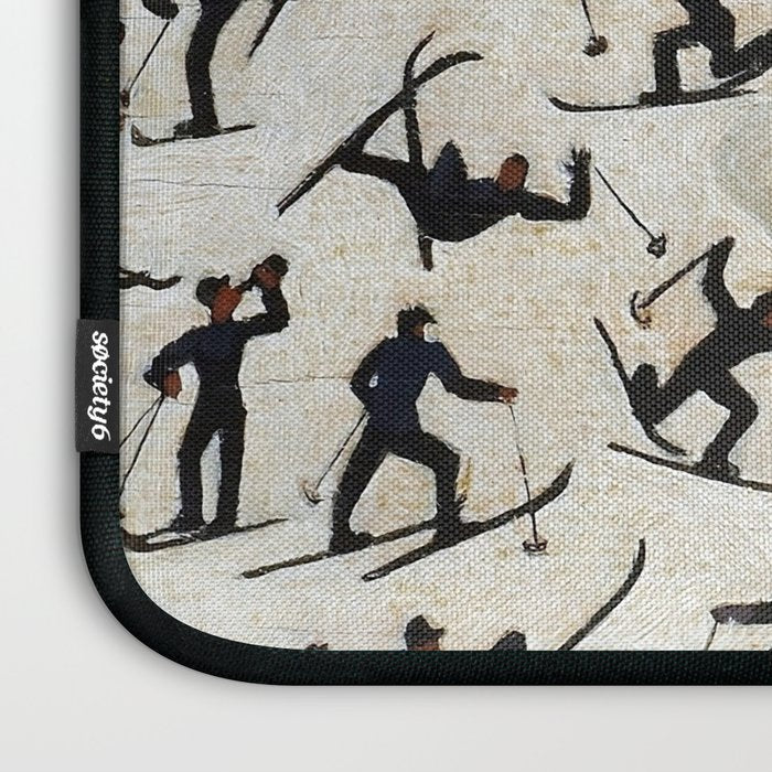 Skiers underway, humorous ski slope winter downhill landscape painting by Franz Sedlacek Laptop Sleeve Gallery Image 3