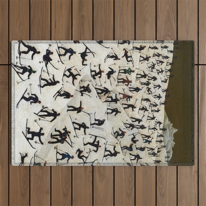 Skiers underway, humorous ski slope winter downhill landscape painting by Franz Sedlacek Outdoor Rug Gallery Image 1