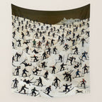 Skiers underway, humorous ski slope winter downhill landscape painting by Franz Sedlacek Wall Tapestry Gallery Image 4