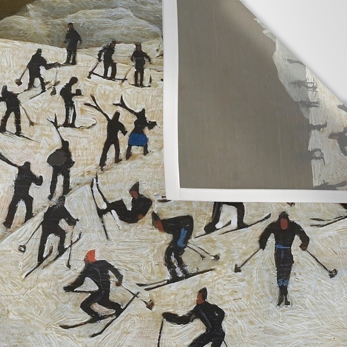 Skiers underway, humorous ski slope winter downhill landscape painting by Franz Sedlacek Wall Tapestry Gallery Image 3
