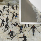 Skiers underway, humorous ski slope winter downhill landscape painting by Franz Sedlacek Wall Tapestry Gallery Image 3