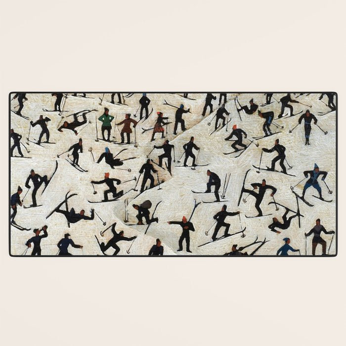 Skiers underway, humorous ski slope winter downhill landscape painting by Franz Sedlacek Desk Mat Gallery Image 3