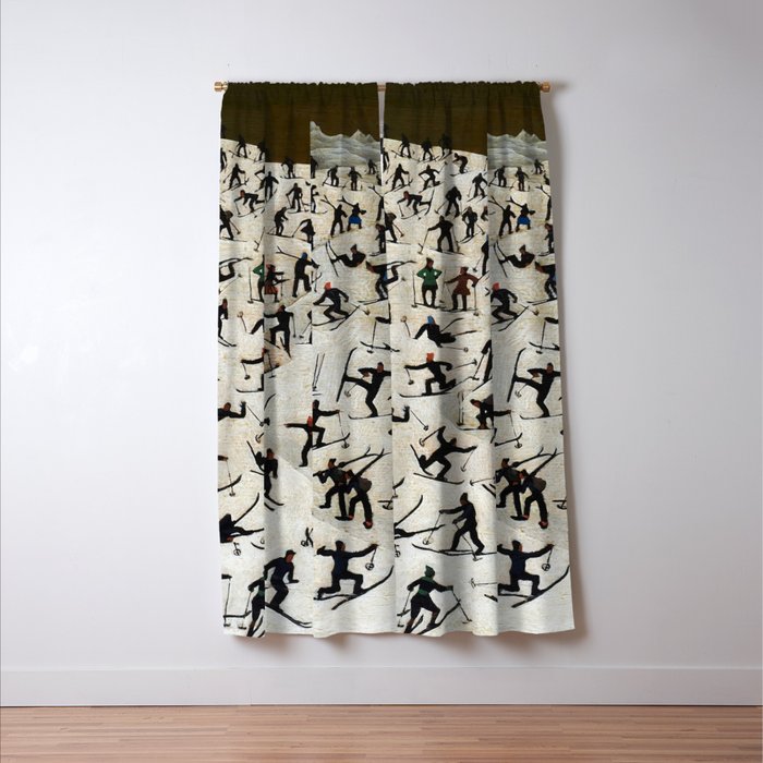 Skiers underway, humorous ski slope winter downhill landscape painting by Franz Sedlacek Window Curtain Gallery Image 3