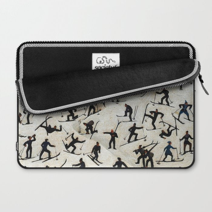 Skiers underway, humorous ski slope winter downhill landscape painting by Franz Sedlacek Laptop Sleeve Gallery Image 2