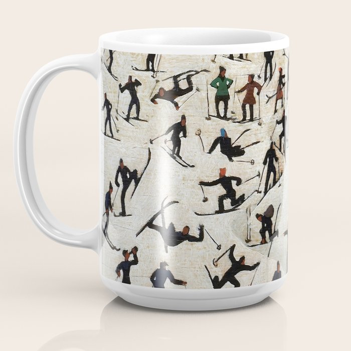 Skiers underway, humorous ski slope winter downhill landscape painting by Franz Sedlacek Coffee Mug Gallery Image 3