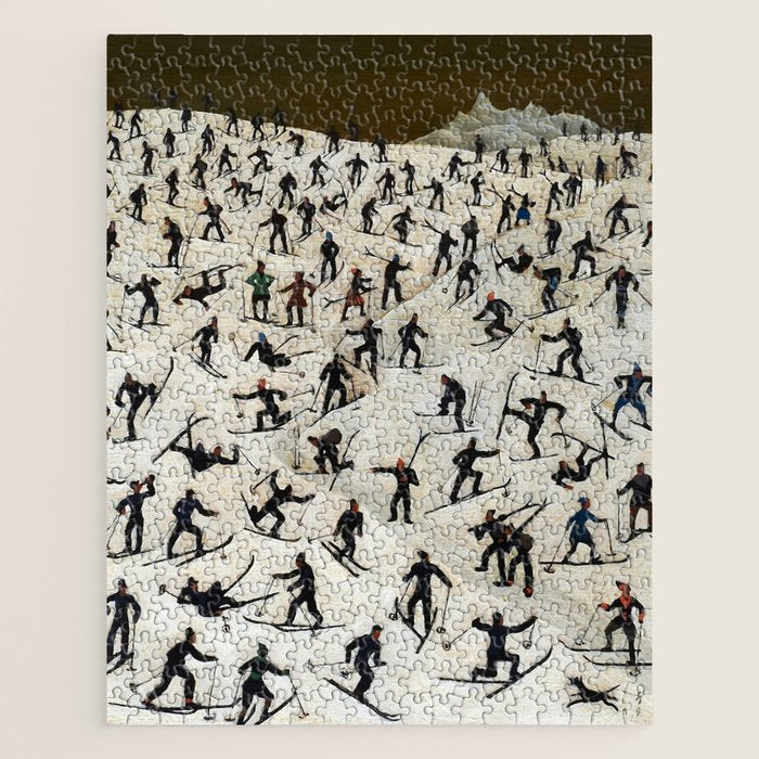 Skiers underway, humorous ski slope winter downhill landscape painting by Franz Sedlacek Jigsaw Puzzle Gallery Image 1