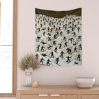 Skiers underway, humorous ski slope winter downhill landscape painting by Franz Sedlacek Wall Tapestry Gallery Image 2