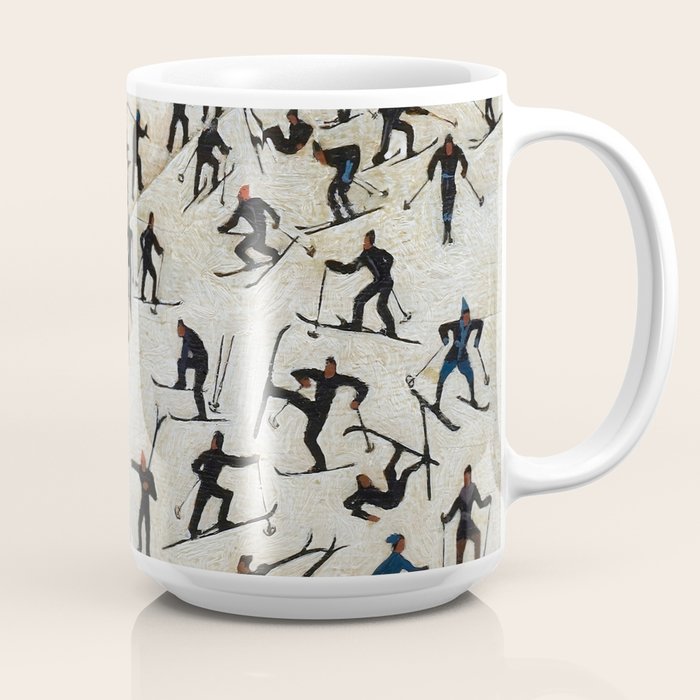 Skiers underway, humorous ski slope winter downhill landscape painting by Franz Sedlacek Coffee Mug Gallery Image 2