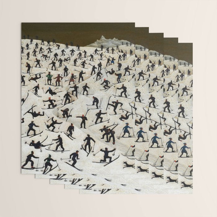 Skiers underway, humorous ski slope winter downhill landscape painting by Franz Sedlacek Wrapping Paper Gallery Image 3