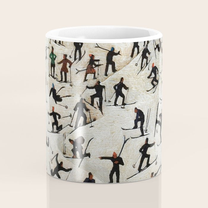 Skiers underway, humorous ski slope winter downhill landscape painting by Franz Sedlacek Coffee Mug Gallery Image 4