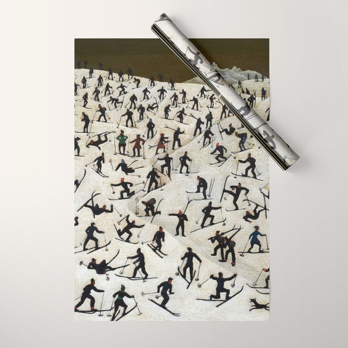 Skiers underway, humorous ski slope winter downhill landscape painting by Franz Sedlacek Wrapping Paper Gallery Image 1