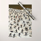 Skiers underway, humorous ski slope winter downhill landscape painting by Franz Sedlacek Wrapping Paper Gallery Image 1