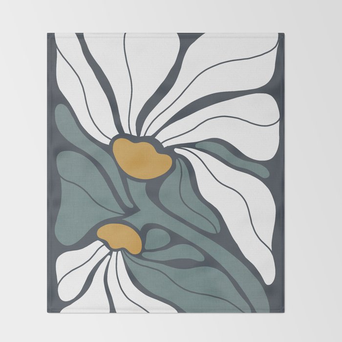 Bold Boho Art Nouveau Floral 3.2 ochre, teal blue, white Throw Blanket Gallery Image 2