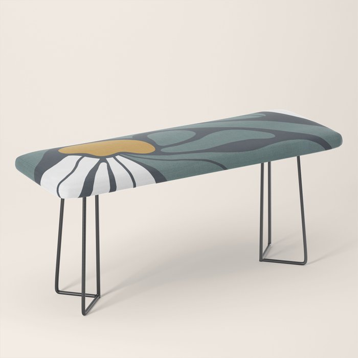 Bold Boho Art Nouveau Floral 3.2 ochre, teal blue, white Bench Gallery Image 1