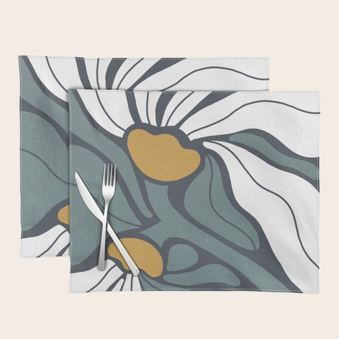 Bold Boho Art Nouveau Floral 3.2 ochre, teal blue, white Placemat Gallery Image 1