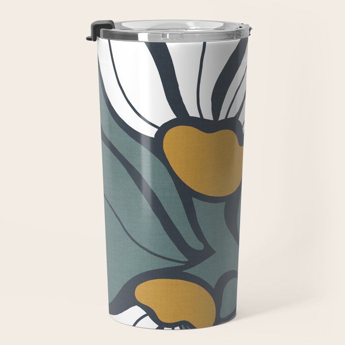 Bold Boho Art Nouveau Floral 3.2 ochre, teal blue, white Travel Mug Gallery Image 3