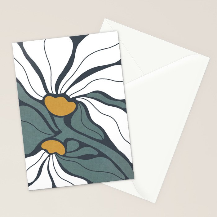 Bold Boho Art Nouveau Floral 3.2 ochre, teal blue, white Stationery Card Gallery Image 2