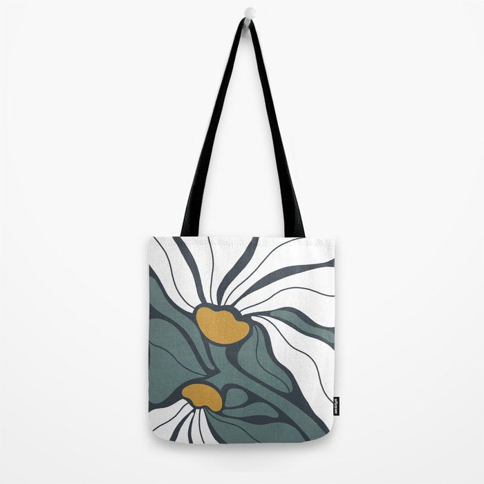Bold Boho Art Nouveau Floral 3.2 ochre, teal blue, white Tote Bag Gallery Image 2