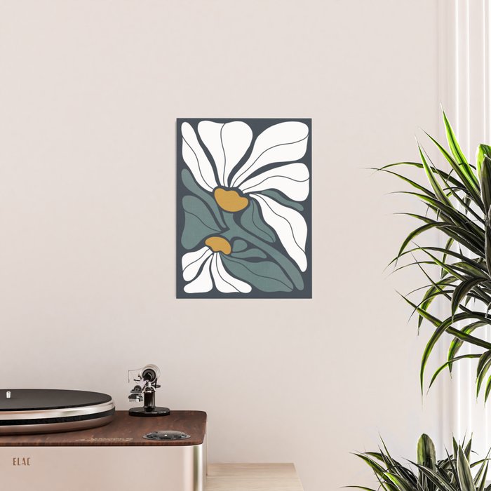 Bold Boho Art Nouveau Floral 3.2 ochre, teal blue, white Poster Gallery Image 2