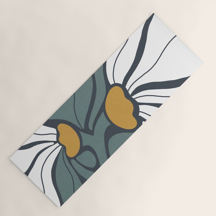 Bold Boho Art Nouveau Floral 3.2 ochre, teal blue, white Yoga Mat Gallery Image 1