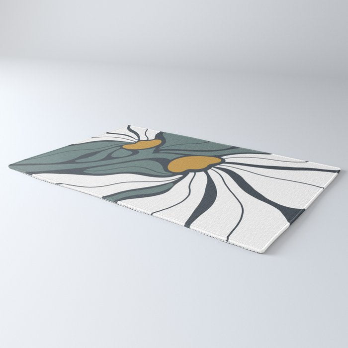 Bold Boho Art Nouveau Floral 3.2 ochre, teal blue, white Rug Gallery Image 3